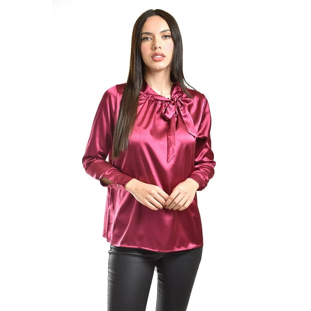 Blusa de satin con lazo Roman Fashion /Juvenil, 5101 (Vino) vino G
