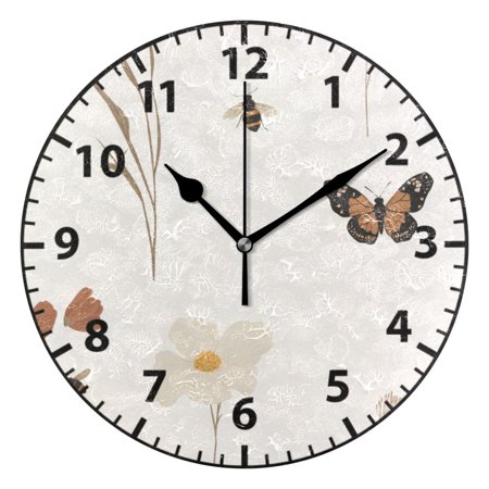 9.84in Wildflowers and Insects PVC Canvas Wall and Table Clock with Canvas Texture, Black or Gold Hands
