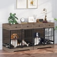 thumbnail image 2 of VEANERWOOD Dog Crate Furniture with 2 Storage Drawers,  47.2 In Large Wooden Indoor Dog Kennel with 2 Adjustable Bowls, End Table Dog Crate, Brown, 2 of 7