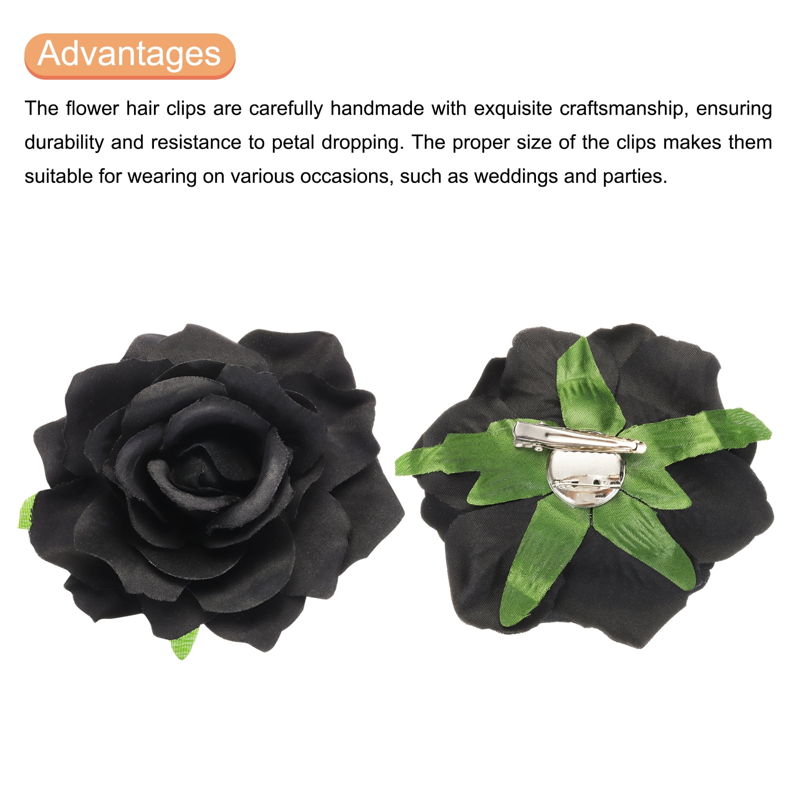 30 Pcs Rose Flower Hair Clips 4 Inch Flower Hair Pins for Women Hair Accessories Black