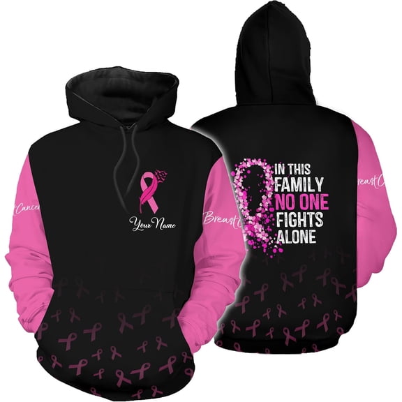 Personalized Breast Cancer Hoodie 3D, Pink Ribbon Awareness Sweatshirt, Survivor Pride Breast Cancer Zip Hoodie (Hoodie, S)