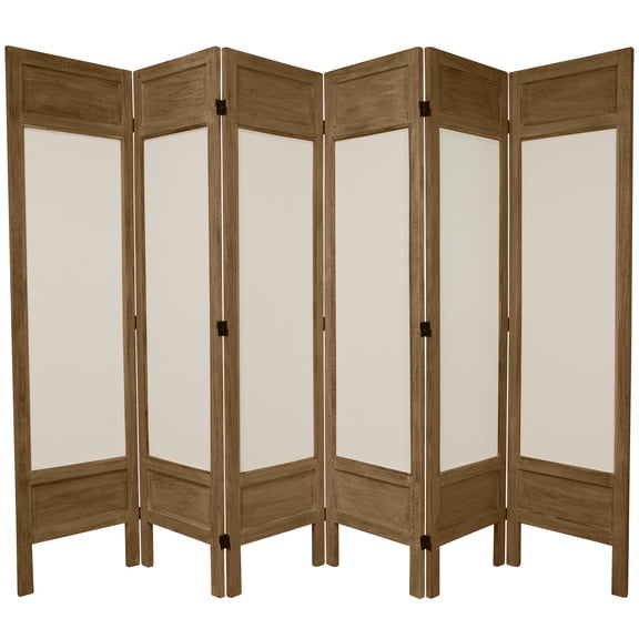Oriental Furniture 5 1/2 ft. Tall Solid Frame Fabric Room Divider, burnt grey color, 6 panel