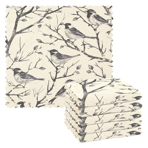 6 Pieces of Kitchen Towels 11x11Inch Kitchen Dish Cloths Kitchen Dish Towels Reuseable Cleaning Cloths Twig Bird