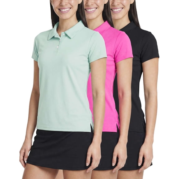 Real Essentials 3 Pack: Womens Short Sleeve Dry-Fit Performance Polo Shirt (Available in Plus)