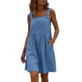 thumbnail image 5 of Women's Linen Romper Dress with Pockets Button Strap Loose Casual Sleeveless Short Bibs Jumper Dress (2XL, Blue), 5 of 7