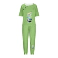 thumbnail image 4 of BVnarty Women's Summer Two Piece Outfits Short Sleeve Crew Neck Feather Print T-Shirt Elastic Waist Drawstring Pants Tracksuit Set Loungewear Pajama Set Green XXXXXL, 4 of 5