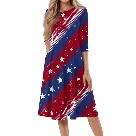 BOMYJESK 4th Of July Dresses for Women American Flag Floral Maxi Dresses Boho Independence Day Summer Dresses Beach Long Dresses Elegant Classy Party Apparel Deep Red XL