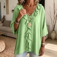 thumbnail image 7 of Setooff Solid Ruffle V Neck Loose Womens Tops, Lightweight Cotton Linen Blend 3/4 Length Sleeve Casual Trendy Womens Shirts, 7 of 7