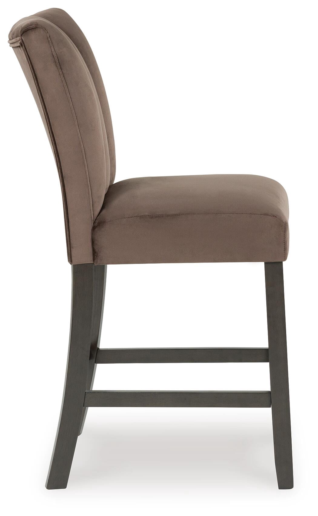 Signature Design by Ashley Zendalia Upholstered Counter Height Bar Stools - Set of 2, Mocha Brown Velvet with Channel Stitching