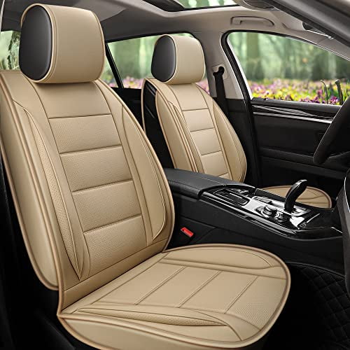 Open Box Universal Faux Leather Car Seat Covers Front Pair MARVLOSV, Anti-Slip, Beige