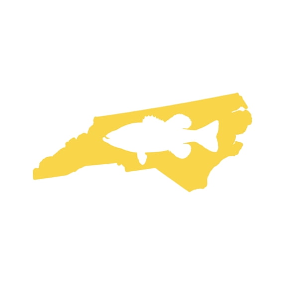 North Carolina Bass Sticker Decal Die Cut - Self Adhesive Vinyl - Weatherproof - Made in USA - Many Color and Sizes - state shaped largemouth fishing fish