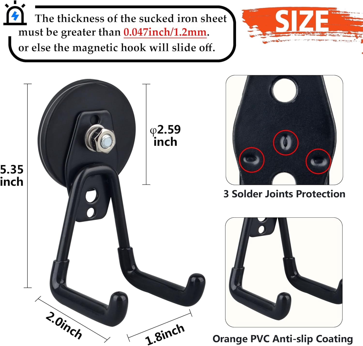 ZHZFKQ Heavy Duty Magnetic Garage Hooks, 4 Pack Strong Large Magnet Hook for Power Drill, Garden Tools, Hose, Pegboard, Garage, Workshop, Magnetic Storage Hooks for Indoor Outdoor Hanging (Black)