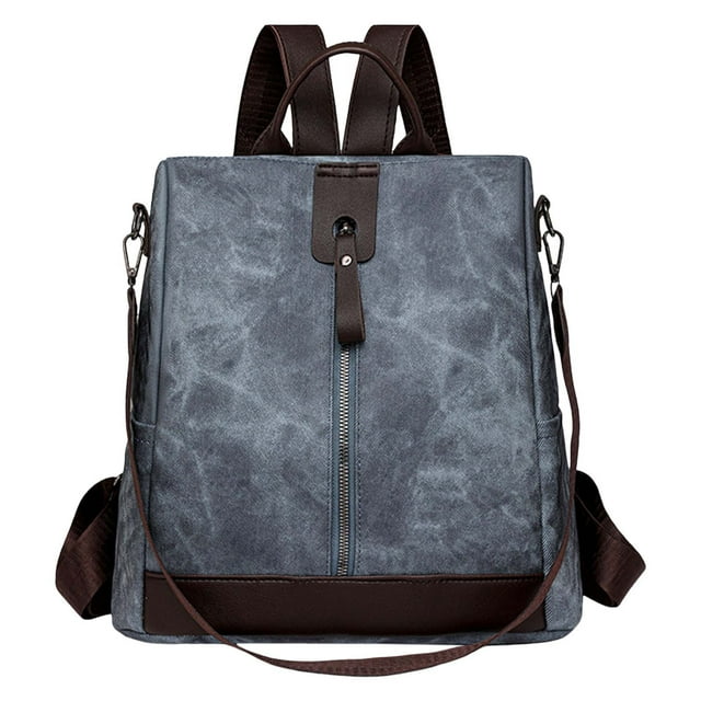 Bmisegm Backpack Fashion New Pattern Simple Solid Color Retro Large Capacity Practical Zipper Casual Purpose Shoulder Bag Mini Backpack for Girls Blue One Size