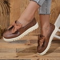 thumbnail image 2 of IEMIEMIEM Womens Bow Loafers Leather Comfort Round Toe Slip On Anti Slip Low Cute Non Slip Platform Loafers for Work Daily Casual Dressy Brown 7.5 Wide, 2 of 6