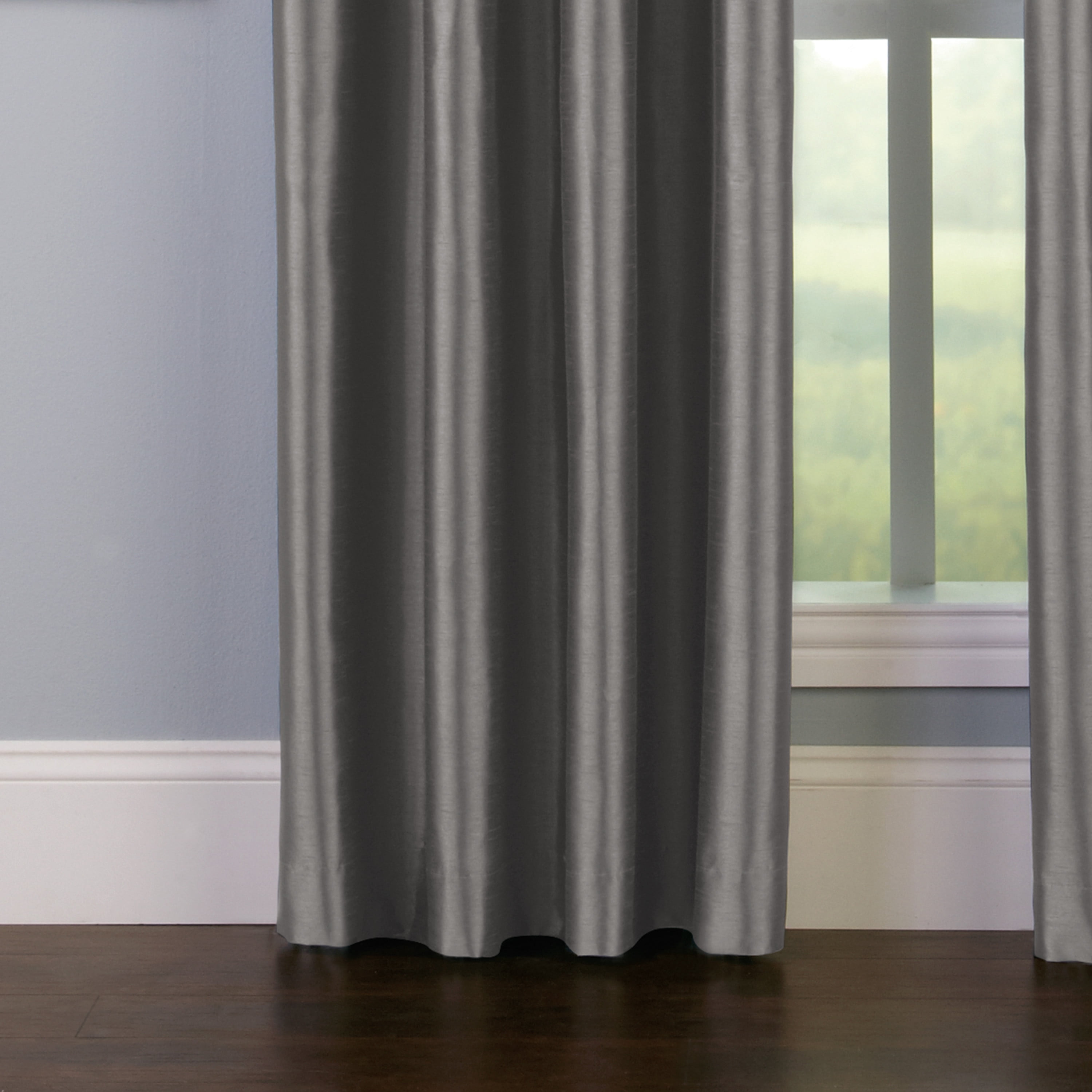 Curtainworks Malta Curtain, Polyester Room Darkening Faux Silk Grommet Single Panel, Pewter, 50" x 84", Adult