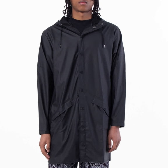 Rains Black Lightweight Waterproof Long Jacket, Size X-Large