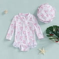 thumbnail image 2 of Povozer Girls Swimsuit 2 Piece Bathing Suit 2025 Infant Baby Swimsuit Girl Long Sleeve UPF 50+ Sun Protection One-Piece Rash Guard with Hat Zipper Bathing Suit for 12-18 Months,White, 2 of 6