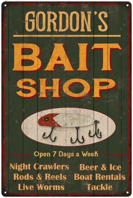 Gordon S Green Bait Shop Man Cave Wall Decor Gift 12x18 Metal