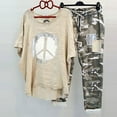 thumbnail image 1 of Jsaierl Ensembles en Lin pour Femmes 2 Pcs Imprimé Col Rond Manches Mi-Longues Chandail Chemise Hauts et Pantalons, 1 of 8