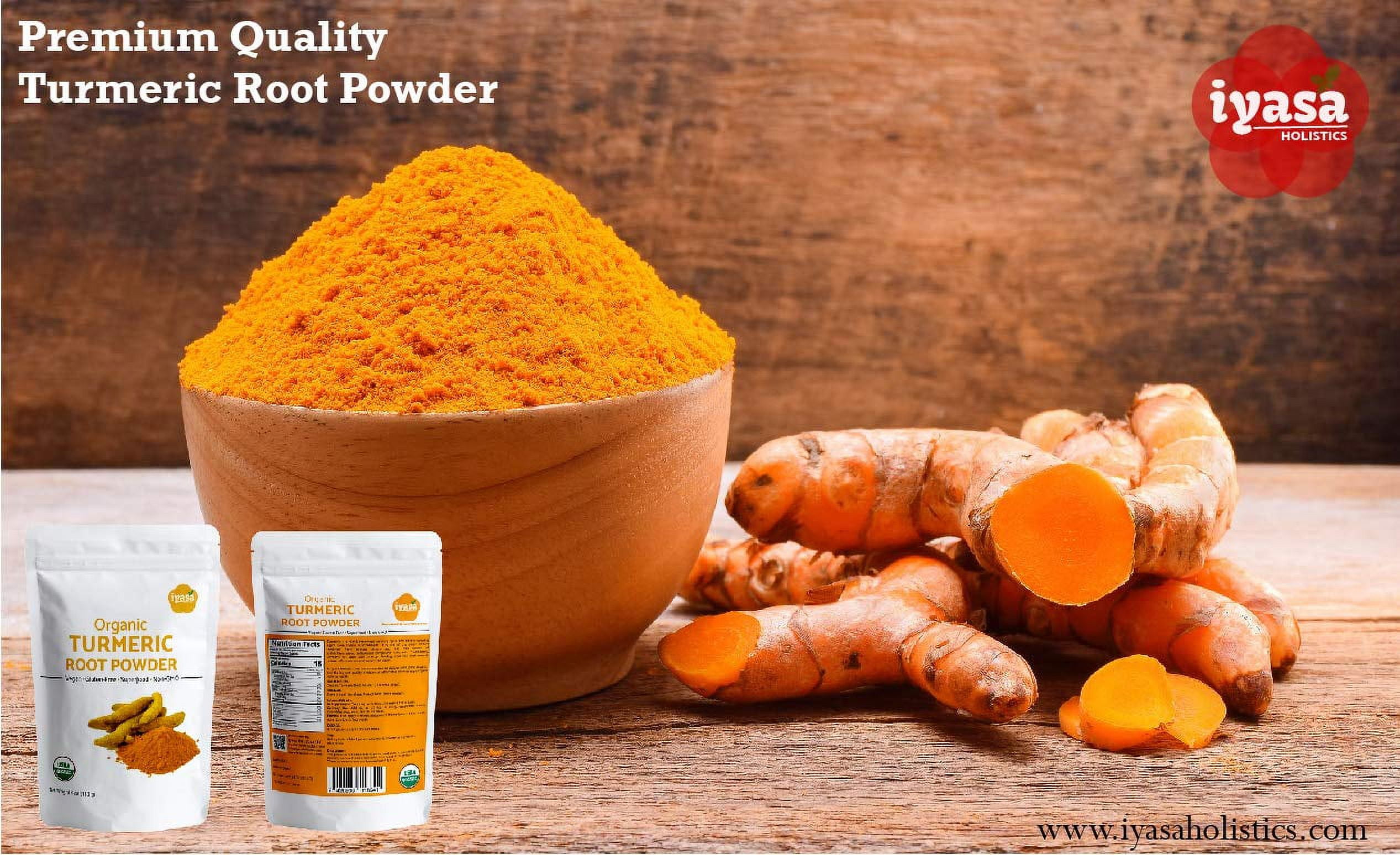 Iyasa Holistics Organic Turmeric Root Powder, Curcumin, USDA Certified, Finely Ground, 16 oz