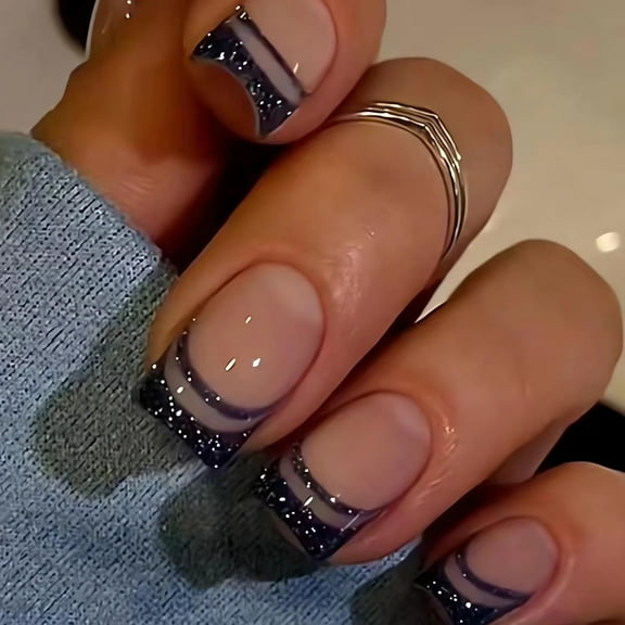 Short Press on Nails Square Fake Nails Black Leopard Print Acrylic Full Cover False Nails Glossy Blue Rose Red Glue on Nails Short Stick on Nails Artificial Nails for Women Girls 24PCS color6 style7