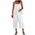 thumbnail image 5 of Favoffer Women's Faux Linen Two Piece Set Adjustable Strap Top Matching Capri Pants Solid Color Breathable Casual Outfit Lightweight Outdoor Daily Wear, 5 of 9