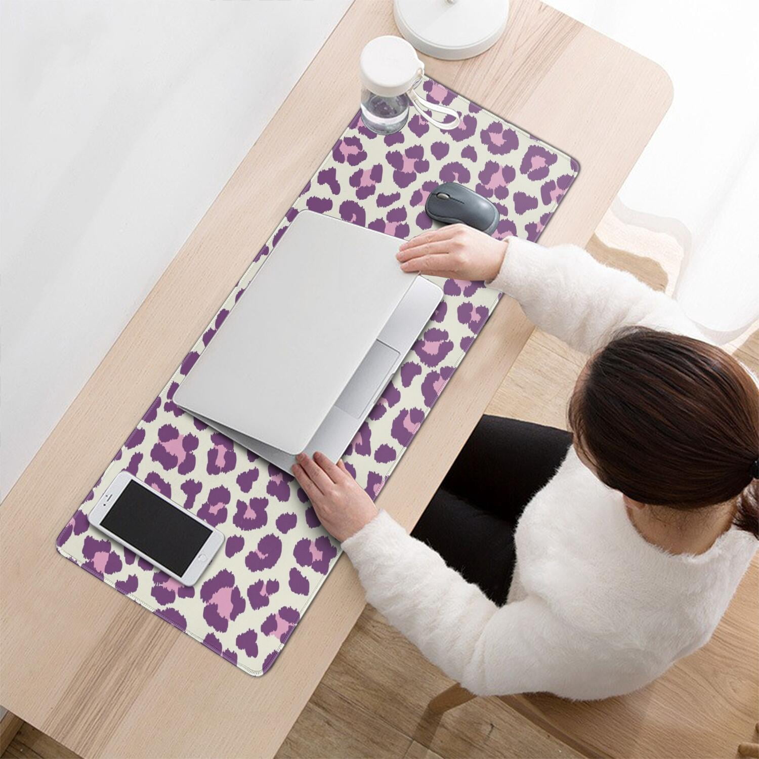 Long Mouse Pads for Desk,Light Green and Purple Of Leopard Print Desk Mats on Top Of Desks, Desk Mouse Pad Extra Large with 3mm Non-Slip Base and Stitched Edge for Gaming,Office,Work,Home 31.5"x11.8"