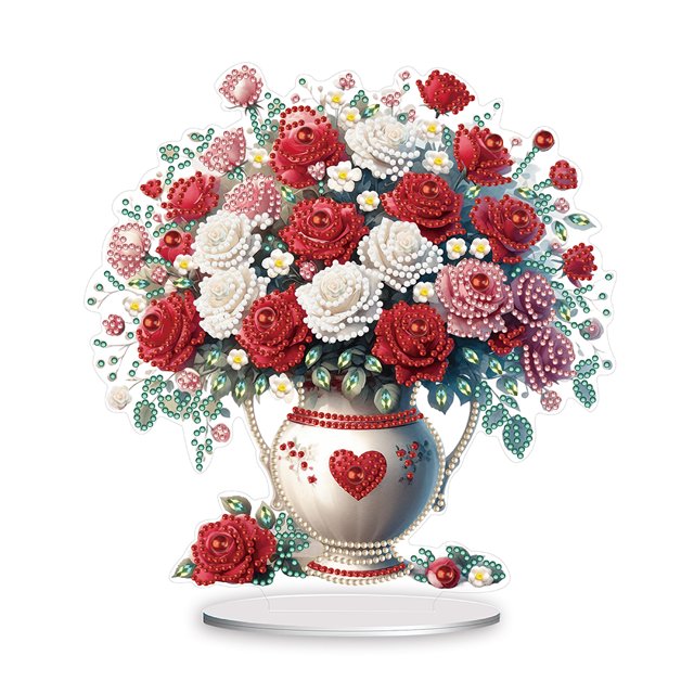 Kits Arte Diamantes Escritorio Florero + Rosa Forma Especial para Oficina