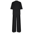thumbnail image 4 of Scyoekwg Two Piece Outfits for Women Summer Cotton Linen Short Sleeve V-Neck Button Tops Wide Leg Pants Casual Trendy Sweatsuits Sets Loose Solid Color Outfits (Black,XXL), 4 of 8