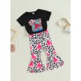 thumbnail image 3 of Blotona Kid Toddle Girls Summer 2PCS Set Short Sleeve Crew Neck T-shirt with Flower Leopard Print Flare Pants, 3 of 9