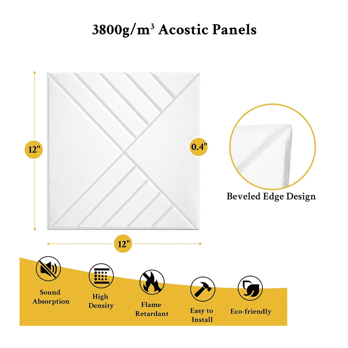 12 Pack Self Adhesive Acoustic Panels 12X12X0.4Inch, Soundproof Wall Panels for Noise Absorbing White
