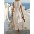 thumbnail image 2 of Womens Beige Casual Sleeveless Maxi Dress, V-Neck Cross-Cross Design, 2 of 4
