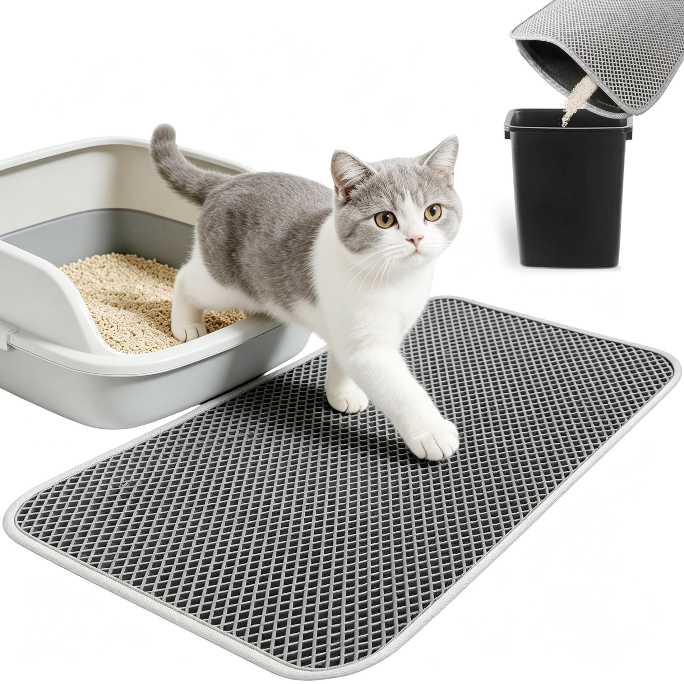 Cat Litter Mat, 16"×24" Double Layer Litter Trapping Mat, Waterproof & Non-Slip Cat Litter Box Mat, Easy Clean Kitty Litter Catcher Mat for Indoor Cats