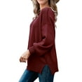 thumbnail image 3 of MOSHU Crewneck Sweaters for Women Drop Shoulder Long Sleeve Tops Side Slit Oversized Pullover Sweaters, 3 of 9
