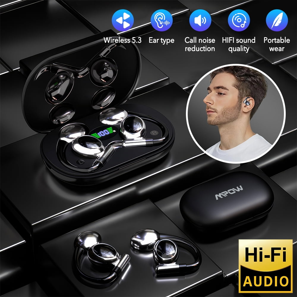 VTIN OWS Open-Ear Bluetooth 5.3 Earbuds - DT6.0 Directional Sound (No Leakage), 360° Dolby Panoramic Audio, 48H Battery + Digital Display, Touch Control & Airbag Silicone Ear Hooks