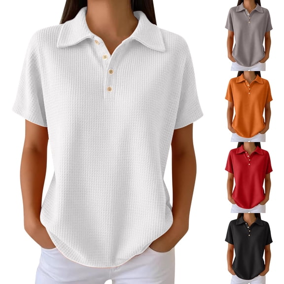 Siminsem Womens Casual Sweater Top V Neck Button Down Knit Shirts 2026 Summer Short Sleeve Lightweight Work Blouses Collared Dressy Tops Plus Size S-3XL, White, 2XL