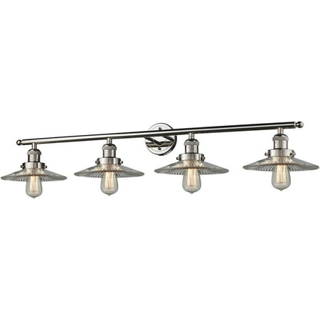 

Polished Nickel Tone Bathroom Vanity 45 Wide Clear Glass Steel/Cast Brass Medium Base LED 4 Light Fixture