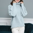 thumbnail image 5 of Lovskoo Sweaters for Women Long Sleeve Solid Color Crewneck Mock Neck Pullover Knit Jumper Tops Casual Sweater Blue, 5 of 5