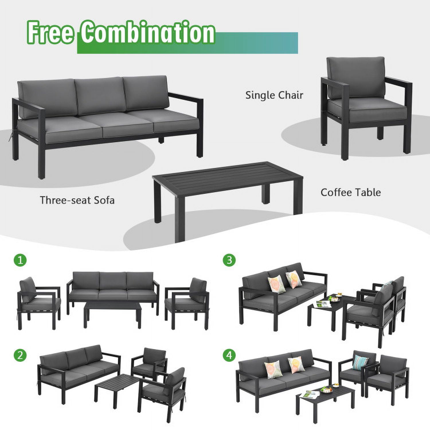 Aimee Lii 4 Pieces Outdoor Patio Furniture Set for Backyard and Poolside, Patio Conversation Sets, Gray Aimee Lii 4 Pieces Outdoor Patio Furniture Set for Backyard and Poolside, Patio Conversation Sets, Gray