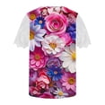 thumbnail image 4 of LYXSSBYX Womens T Shirts Graphic Tees Trendy Women's Fall and Summer Sexy Short Sleeved Neck Printed Color Lace Patchwork Fold T-Shirt Top Blouse, 4 of 5