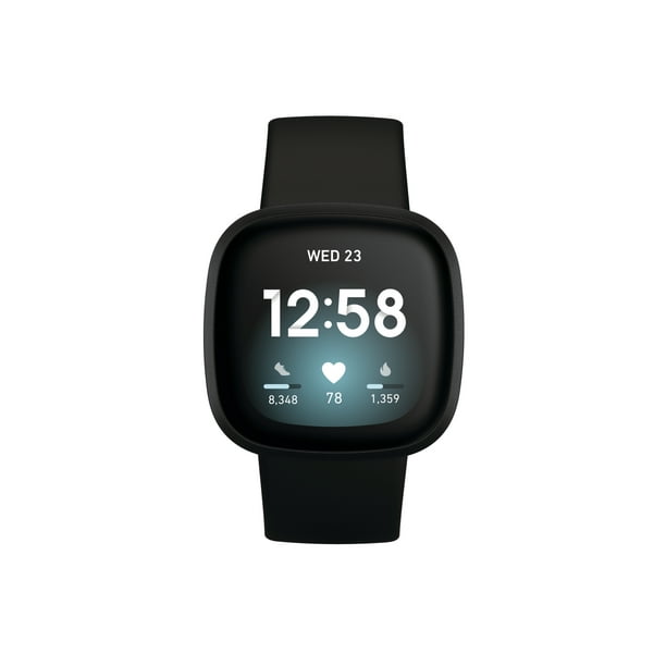 Fitbit Versa 3 Health Fitness Smartwatch - Black/Black Aluminum -