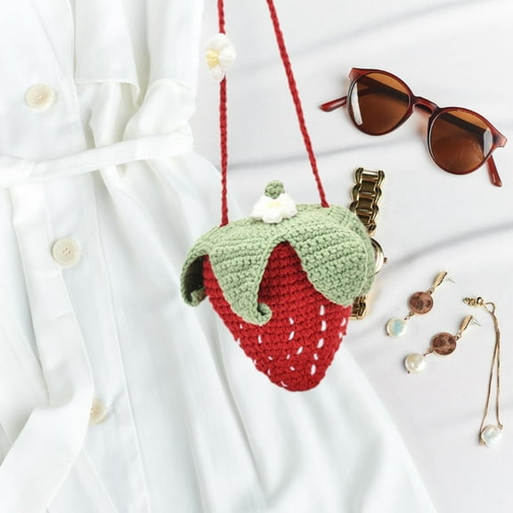 freneci Hand Knitted Strawberry Bag Crochet Stylish Handbag for Travel Shopping Work