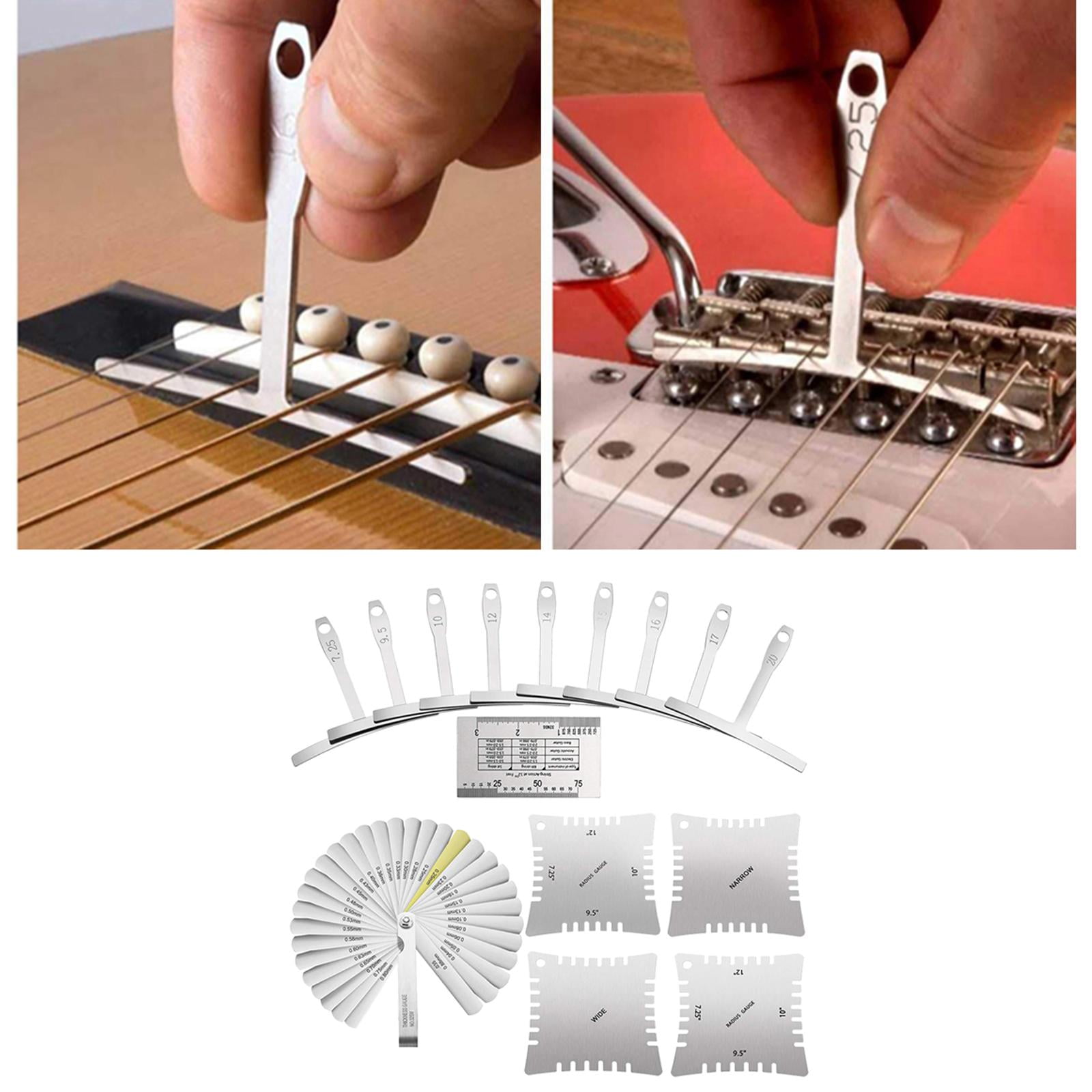 QccHieUs 15 Pieces Guitar Luthier Tools Set Professional Guitar Radius Gauge Guitar Notched Radius Gauges for Guitar and Bass Setup