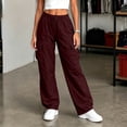 thumbnail image 6 of Axiiglly Cargo Pants for Women, Casual Drawstring Elastic Waist Wine Work Pants with Multi Pockets, Baggy Stretchy Straight Leg Hiking Streetwear, XXS-2XL, 6 of 9