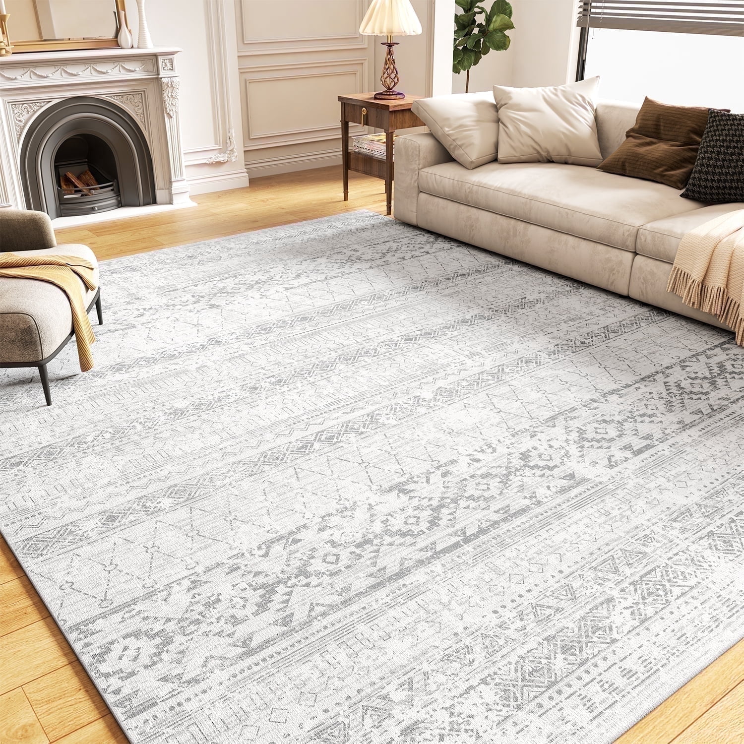 SIXHOME 6'x9' Area Rugs for Living Room Washable Rugs Boho Geometric Living Room Rug Moroccan Neutral Carpet Non Slip Soft Distressed Rugs for Bedroom Dining Room Office Modern Home Decor Gray