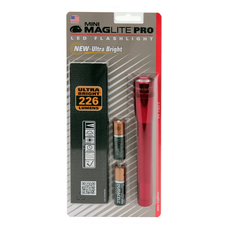 MAGLITE Mini Mag LED Pro Flashlight, Red, 226 Lumens, 2 AA