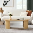 thumbnail image 5 of Wirrytor Mid-Century Oval Fluted Coffee Table with Hidden Storage, 47" Wood Center Table for Living Room, Natural, 5 of 9