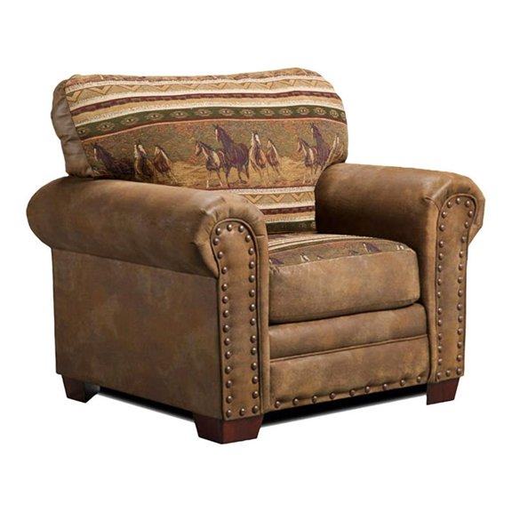 Pemberley Row Microfiber Brown Arm Chair Rectangular Nailhead Accents 36"H x 44"W x 37"D