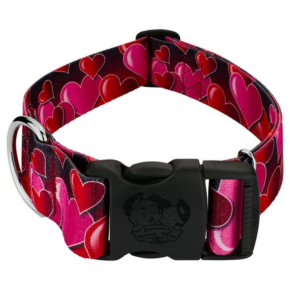 Country Brook Petz® 1 1/2 inch Deluxe Romantic Hearts Dog Collar, Medium