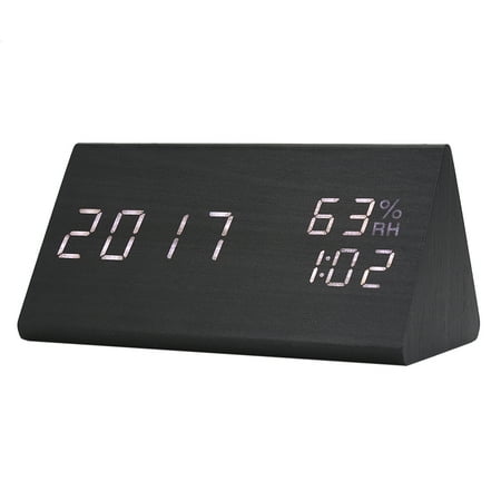 Ejoyous Wooden Alarm Clock Led Digital Time Temperature Humidity